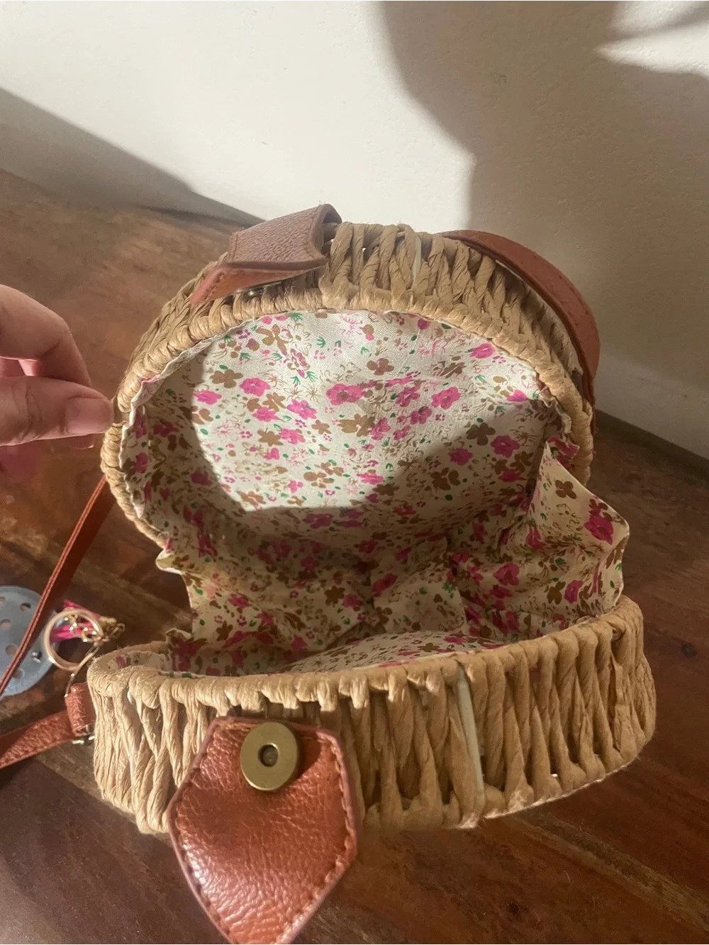 Round Woven Straw Crossbody Bag | Boho Summer Rattan Purse + Ice Cream Charm